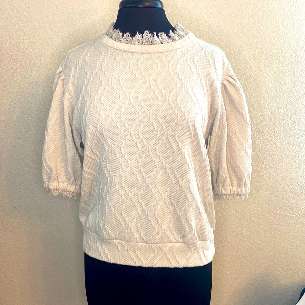 Cute Puff Sleeve Top Boho Chic Beige XL